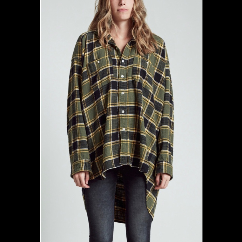 R13 UNBALANCE WORKSHIRT In GREEN Plaid. Size small.